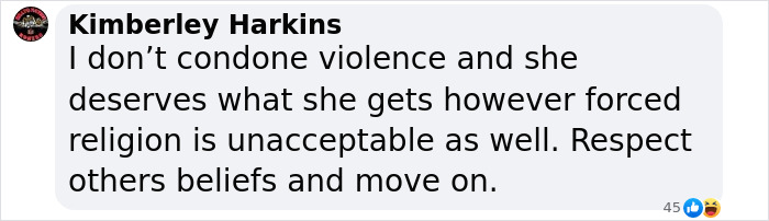 Comment discussing forced religion and respecting beliefs.