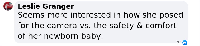 Comment criticizing a mom for prioritizing posing over newborn safety. Comment criticizing a mom for prioritizing posing over newborn safety.