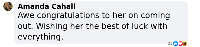 Facebook comment by Amanda Cahall congratulating Robert De Niro's daughter on coming out as transgender and wishing her luck. Facebook comment by Amanda Cahall congratulating Robert De Niro's daughter on coming out as transgender and wishing her luck.