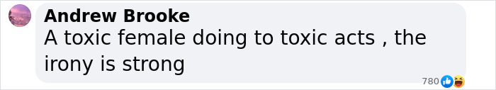 Comment about a woman's actions and irony, with username Andrew Brooke.