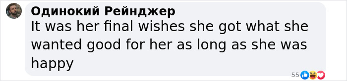 Comment about woman's final wishes and happiness after cancer diagnosis.