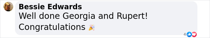 Comment congratulating Rupert Grint and Georgia on their new baby daughter, with celebration emojis.