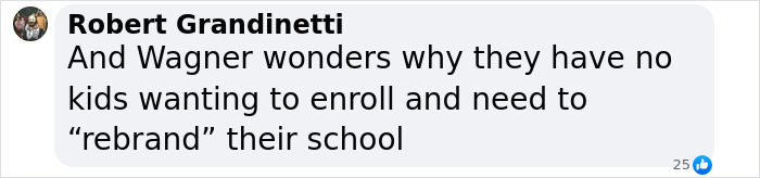 Text comment by Robert Grandinetti discussing issues with Wagner's enrollment and branding.
