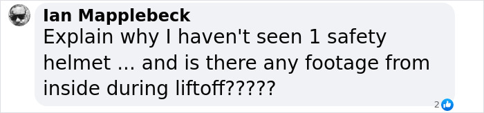 Comment questioning Blue Origin flight safety and footage.