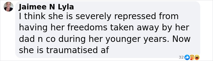 Comment discussing Britney Spears feeling repressed and traumatized due to past experiences.