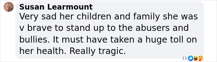 Alt text: Comment expressing sadness over Virginia Giuffre’s tragic final note and the toll on her health after standing up to abusers. Alt text: Comment expressing sadness over Virginia Giuffre’s tragic final note and the toll on her health after standing up to abusers.