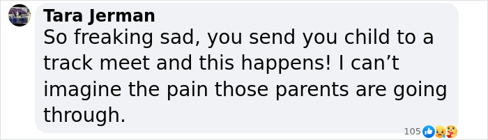 Comment expressing sorrow after a tragic event involving a 17-year-old's passing.