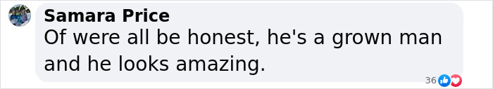Comment from Samara Price saying, "Of were all be honest, he's a grown man and he looks amazing," related to Robert Irwin photoshoot. Comment from Samara Price saying, "Of were all be honest, he's a grown man and he looks amazing," related to Robert Irwin photoshoot.