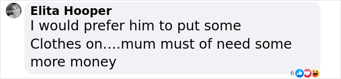 A comment reacting to Robert Irwin’s bold photoshoot, suggesting he should wear more clothes. A comment reacting to Robert Irwin’s bold photoshoot, suggesting he should wear more clothes.