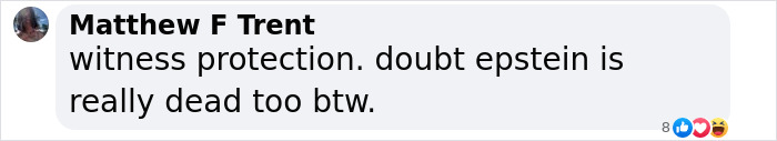 Screenshot of social media comment doubting official accounts of Epstein&rsquo;s death, related to Virginia Giuffre&rsquo;s lawyer claims.