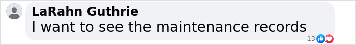 LaRahn Guthrie comment on helicopter crash maintenance records, emphasizing eerie detail investigation.