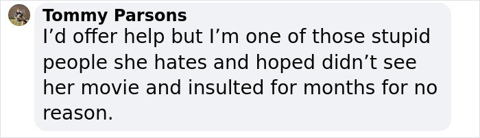 Comment criticizing Rachel Zegler's plea for help with her sick dog.