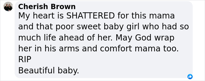 Comment expressing sympathy for an influencer mourning the loss of her daughter.