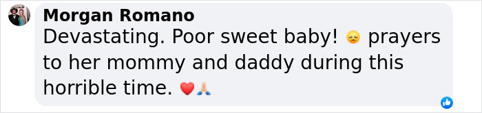 Supportive message for influencer mourning loss of her 12-month-old daughter.