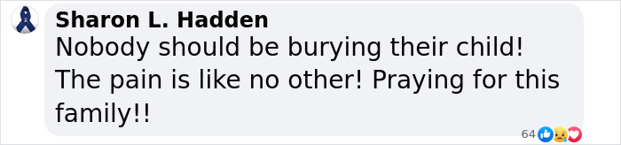 Supportive comment expressing sympathy for influencer mourning 12-month-old daughter's loss.