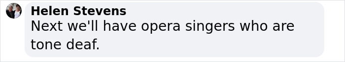 Comment by Helen Stevens expressing skepticism about inclusivity in the arts, related to plus-size dancers.