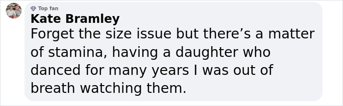 Comment on plus-size dancers and stamina by Kate Bramley.