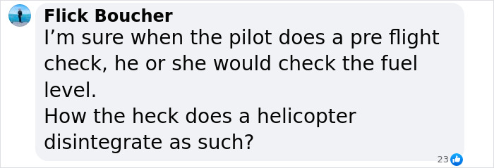 Comment questioning helicopter's disintegration and pilot&rsquo;s pre-flight check after NYC crash.
