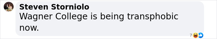 Comment criticizing alleged transphobia at Wagner College amid trans athlete controversy.