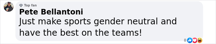 Comment on trans athlete and sports team gender neutrality.