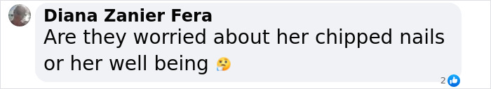 Comment questioning concern for Britney Spears' chipped nails and well-being, with a pensive emoji. Comment questioning concern for Britney Spears' chipped nails and well-being, with a pensive emoji.