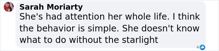 Comment about celebrity behavior and attention in life, mentioning lack of starlight. Comment about celebrity behavior and attention in life, mentioning lack of starlight.