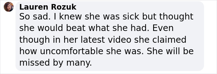 Comment expressing sadness over 28-year-old woman's passing due to a mysterious illness.