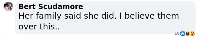 Comment by Bert Scudamore expressing belief in family&rsquo;s claim amid doubt on Virginia Giuffre&rsquo;s lawyer statement about her death.