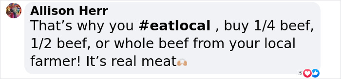 Allison Herr's comment encourages eating local amid cheddar bratwurst recall.