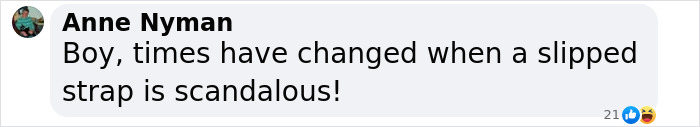 Comment by Anne Nyman humorously reflecting on society's evolving perception of scandalous, referencing a painting.