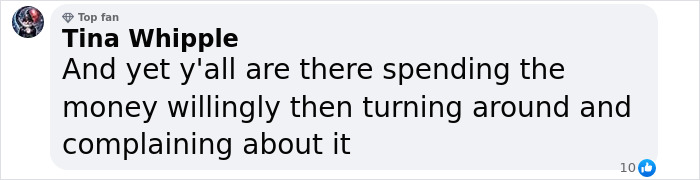 Text comment expressing frustration at Coachella food prices.