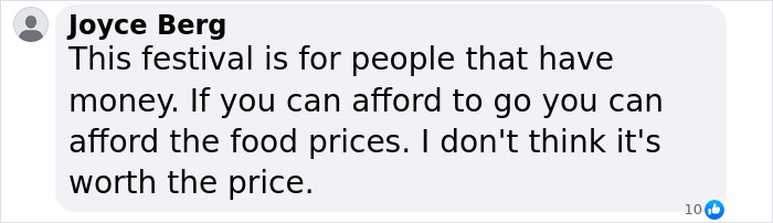 Festival attendee comments on high Coachella food prices, questioning its worth.