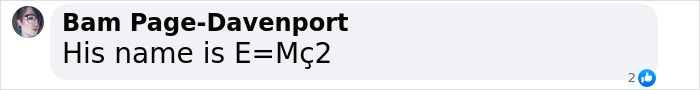 Bam Page-Davenport text on baby's name E=Mc². Bam Page-Davenport text on baby's name E=Mc².