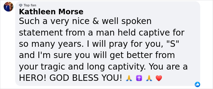 Comment praising a man who broke silence about being held captive.