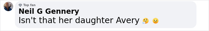 Comment questioning if a woman is Avery&rsquo;s daughter, with thinking emojis.