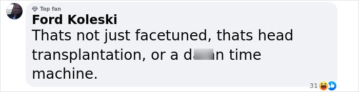 Comment mocking Ramona Singer's photo for excessive Photoshop use, suggesting it looks unnaturally altered.