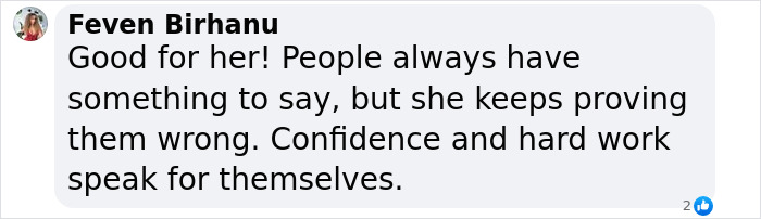 Comment praising golf influencer's body transformation, highlighting confidence and hard work.