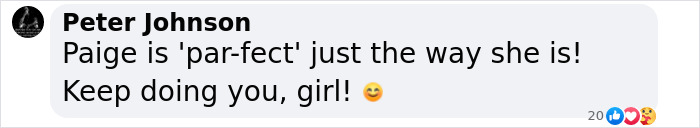 Comment praising a golf influencer's body transformation, mentioning how perfect she is and encouraging her.