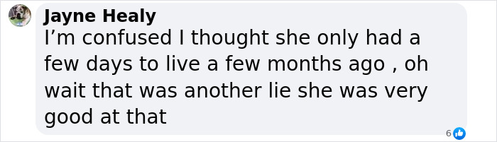 Comment by Jayne Healy expressing confusion about false claims related to Virginia Giuffre’s tragic final note after her death. Comment by Jayne Healy expressing confusion about false claims related to Virginia Giuffre’s tragic final note after her death.