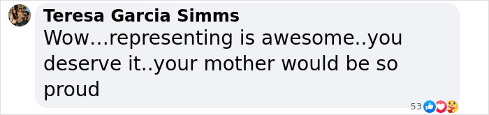 A message praising representation, expressing pride and encouragement.