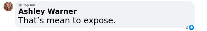 Facebook comment by Ashley Warner, stating &ldquo;That&rsquo;s mean to expose,&rdquo; in a discussion about Mark Hoppus.