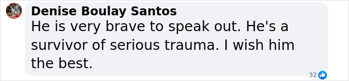 Comment supporting a man breaking silence on trauma, wishing him well.