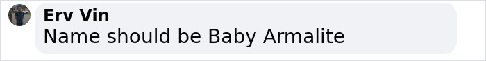 Comment suggesting the name "Baby Armalite" after confusion over Machine Gun Kelly and Megan Fox baby name.