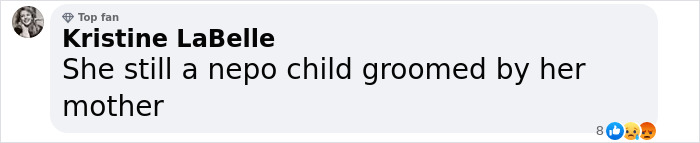 Facebook comment by Kristine LaBelle claiming a nepo child is groomed by her mother in a discussion about Beyonc&eacute; and Jay-Z.