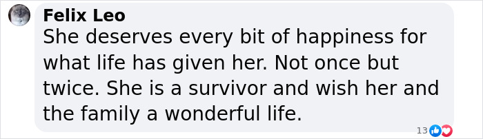 Comment by Felix Leo praising a miracle burns survivor, wishing her and her family a wonderful life.