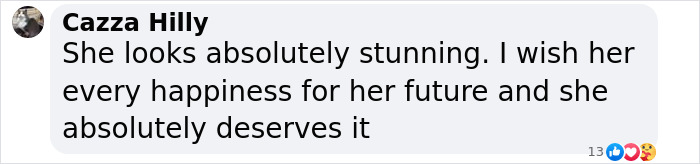 Comment praising a miracle burns survivor's stunning appearance and future happiness on her wedding weekend post.