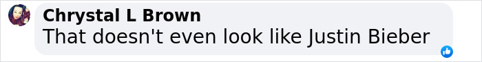 Comment questioning Justin Bieber's appearance in a social media post.