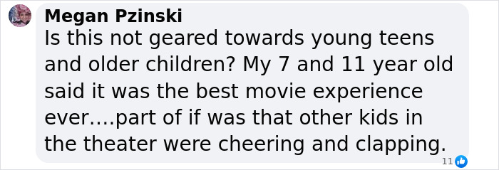 Comment on 'A Minecraft Movie' mentioning kids enjoying the cheering and clapping during the screening. Comment on 'A Minecraft Movie' mentioning kids enjoying the cheering and clapping during the screening.