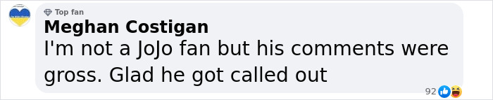 Mickey Rourke slammed for comments on JoJo Siwa; fan calls out remarks in a social media post.