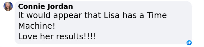 Facebook comment highlighting a positive plastic surgery transformation result. Facebook comment highlighting a positive plastic surgery transformation result.